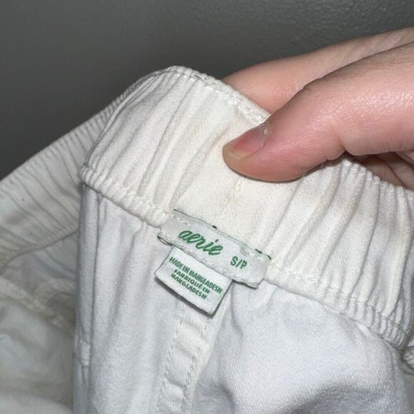 Aerie White Pull-On Cotton Jogger Pants Size Small Distressed Relaxed Fit - Picture 3 of 6